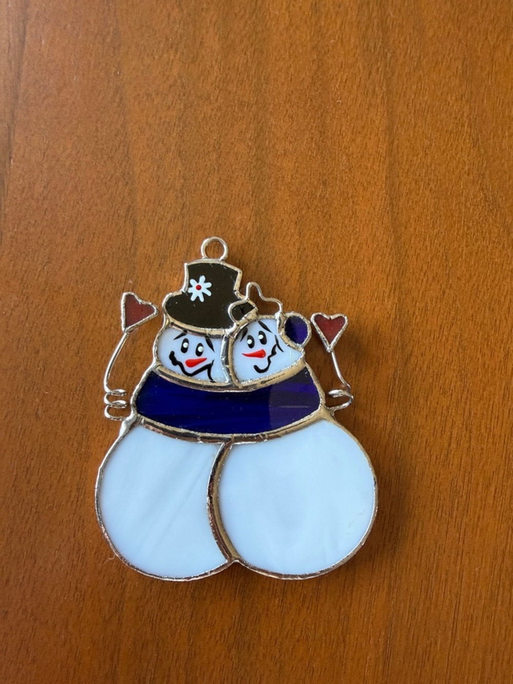 Switchablez Cute Double Snowman Stained Glass Ornament - White & Navy